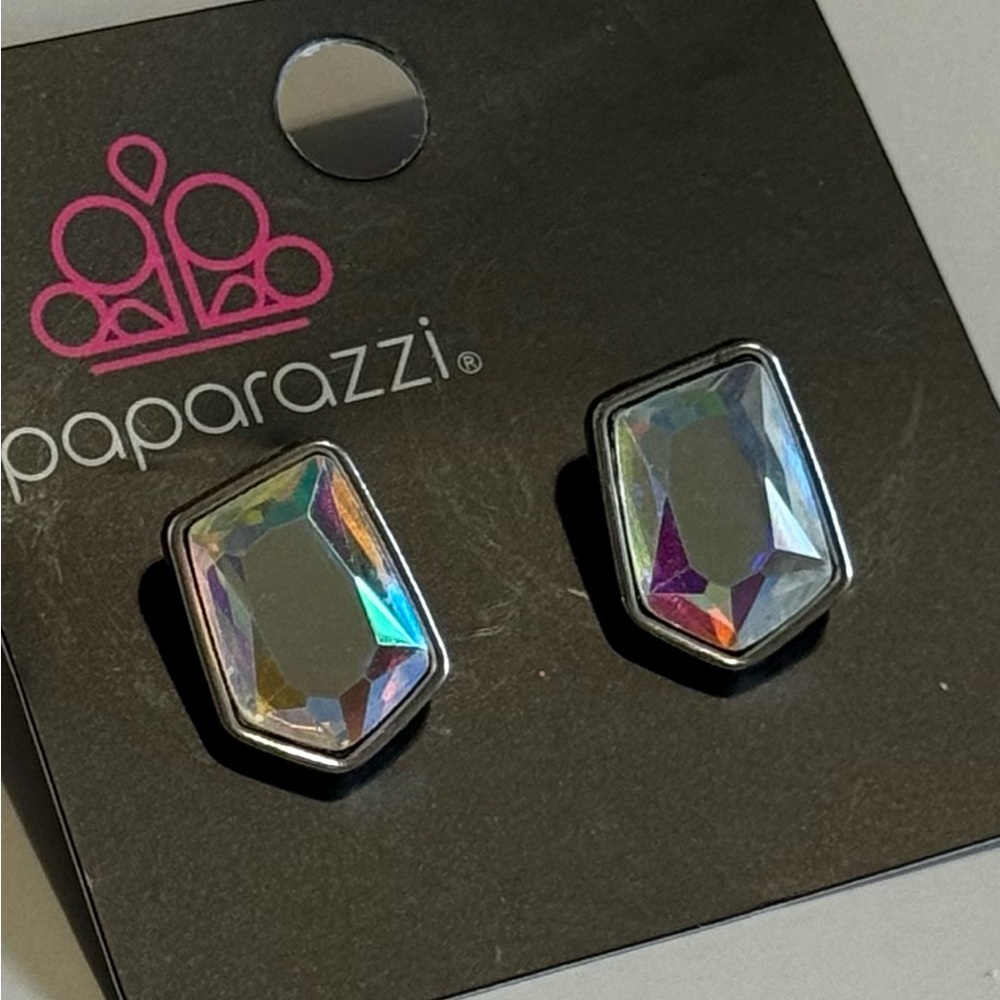 New Paparazzi Indulge Me Silver-Tone Mirror Stud Earrings